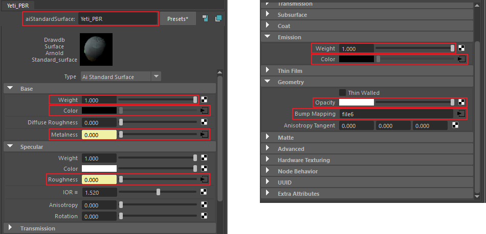 glTF AiStandardSurface material parameters